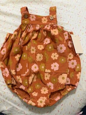 Wild Wawa Girls' Floral Corduroy Bubble Romper - Rust Pink